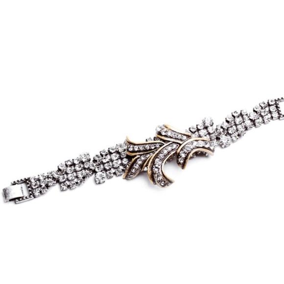 Lulu Frost J. Crew 2013 Vintage Silver Gold Tone Rhinestone Statement Bracelet - Picture 1 of 16